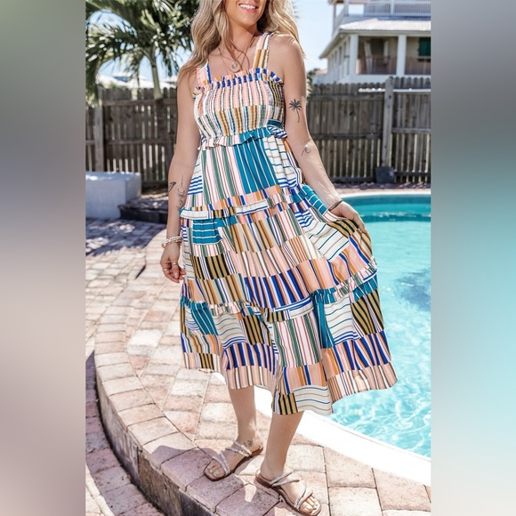 Square Neck Wide Strap Midi Dress - Picture 1 of 7